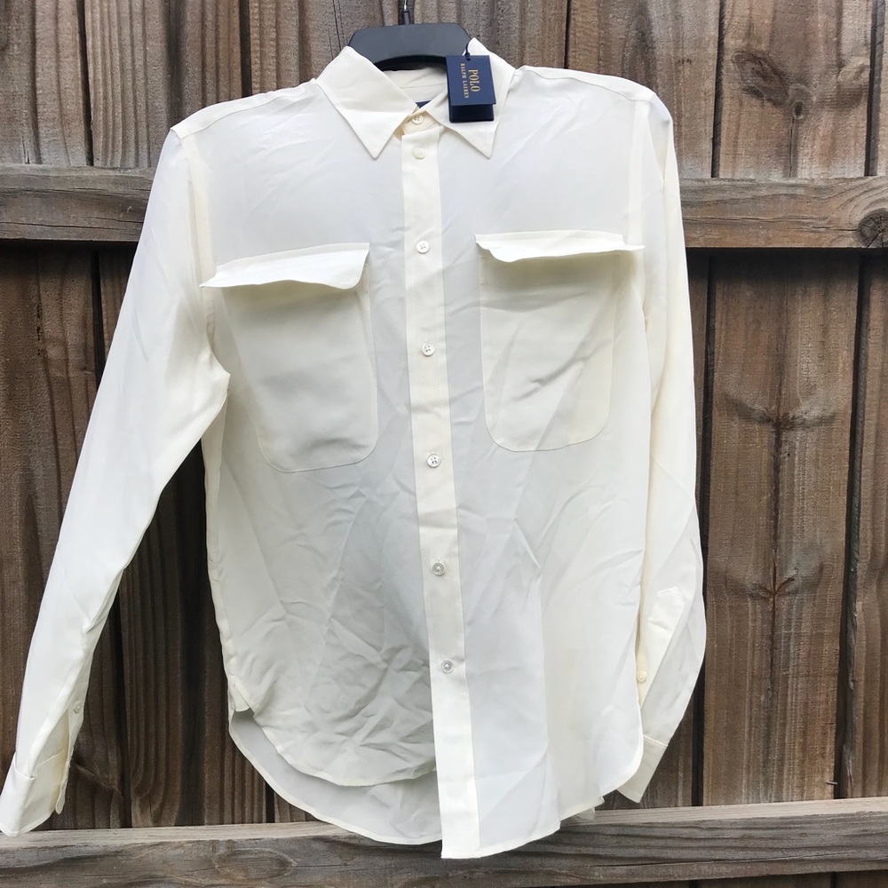 Polo by Ralph Lauren Silk Button Down Shirt Retro Deadstock Preppy Dressy - Picture 4 of 11